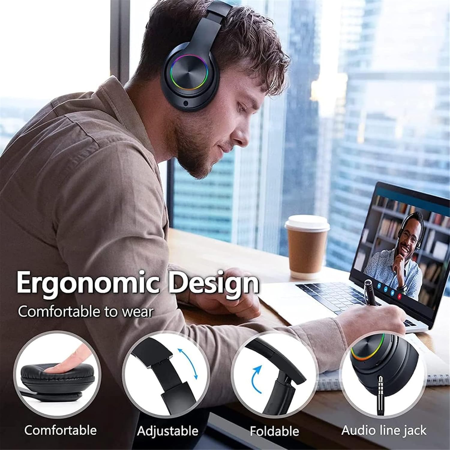 Bluetooth Over Ear Headphones Foldable Wireless Mic FM SD