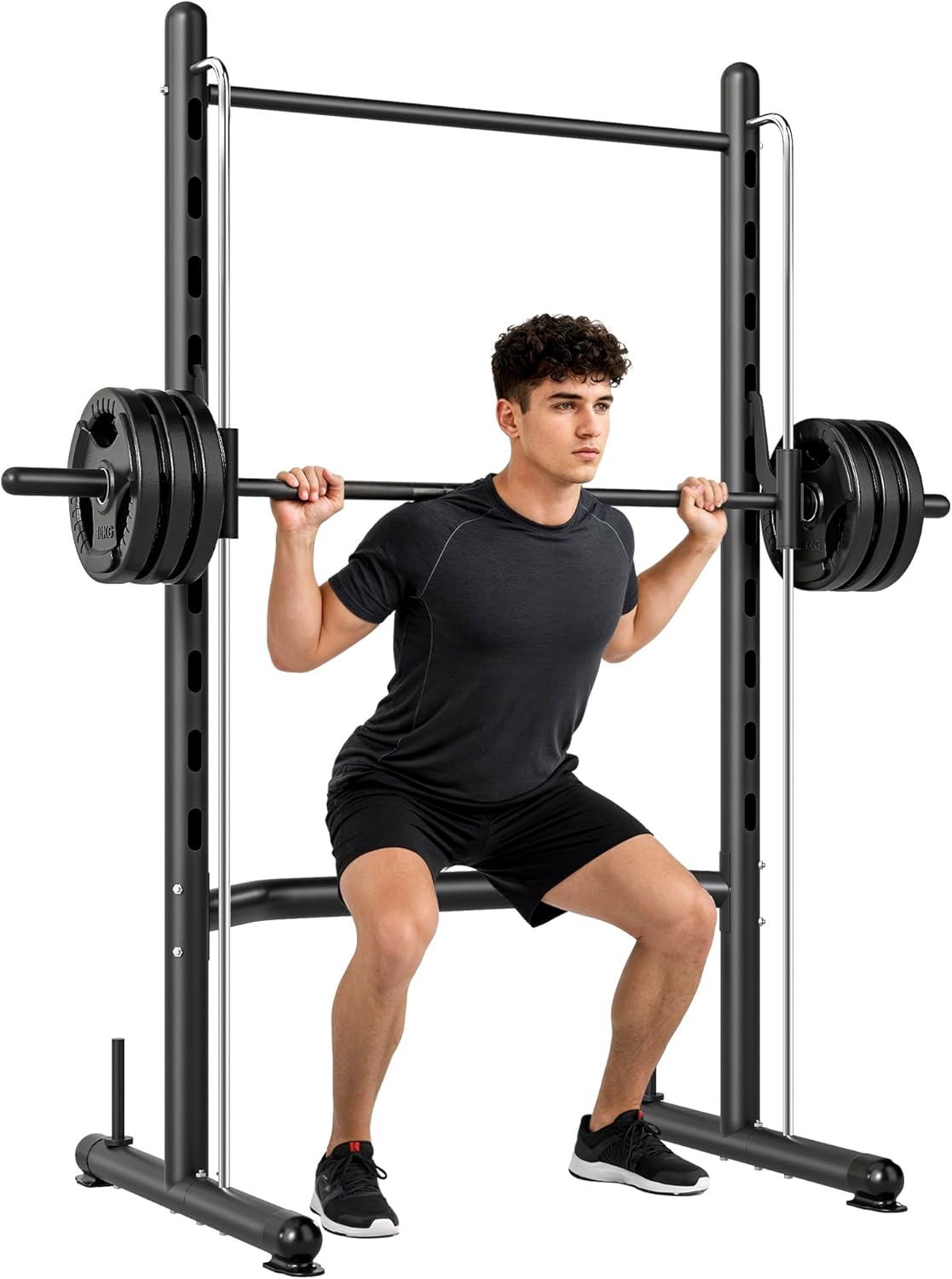 Smith Machine Squat Rack w Pull Up Bar Adjustable Barbell Stand Gym