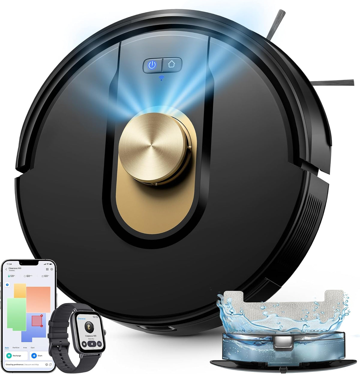 Robot Vacuum Mop 8000Pa LiDAR Mapping App Control Pet Hair