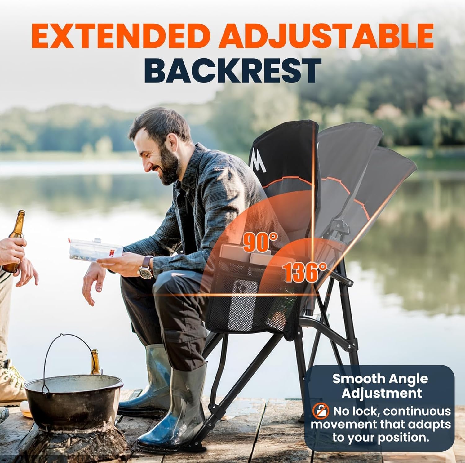 Oversized Adjustable Camping Chair High Back Black
