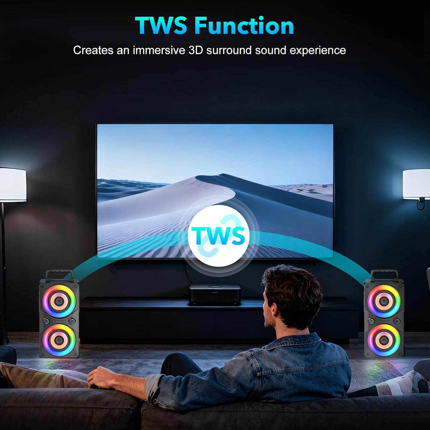 100W Bluetooth Speaker Portable Deep Bass Boombox LED TWS