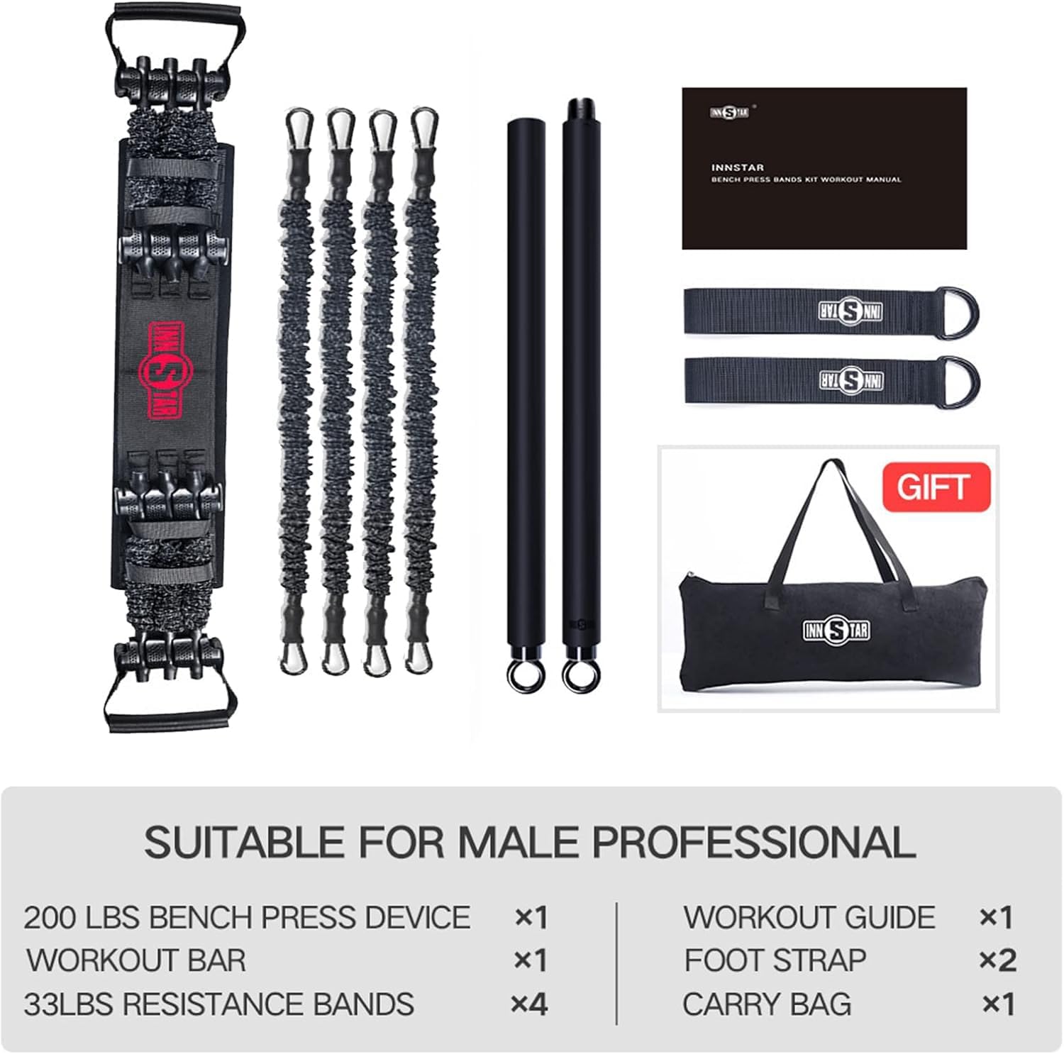 Portable Home Gym Resistance Band Set Workout Bar Squat Bench Kit