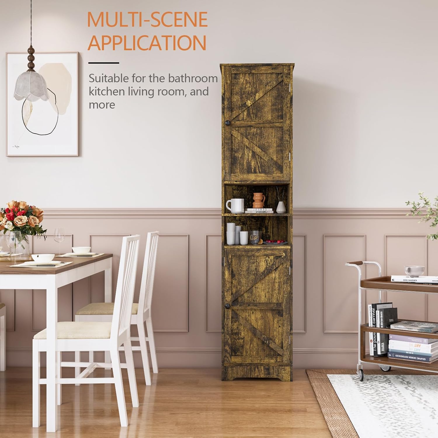Tall Bathroom Storage Cabinet Slim Adjustable Shelf Retro