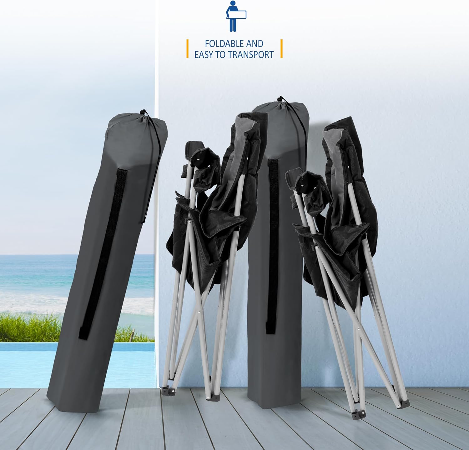 Padded Camping Chairs 2 Pack Deluxe Folding Chairs Grey