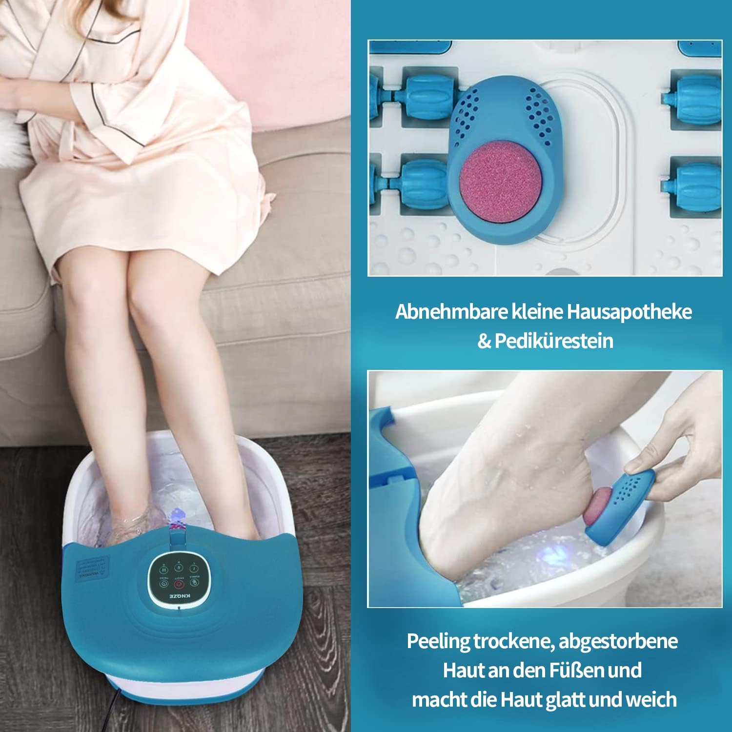 Heated Foot Spa Massager Remote Control Foldable Rollers Bubbles
