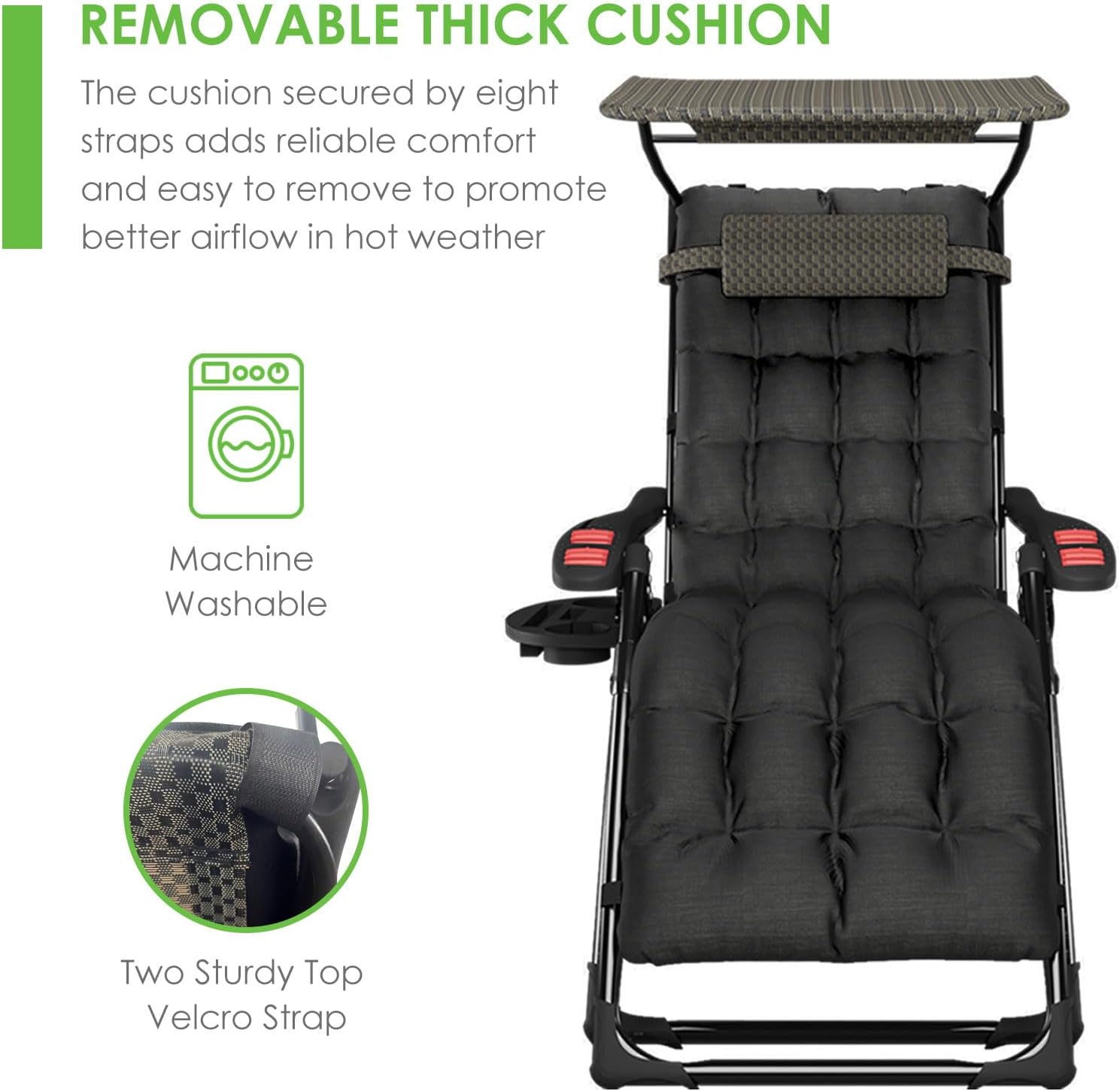 Zero Gravity Chair with Canopy Folding Recliner Black