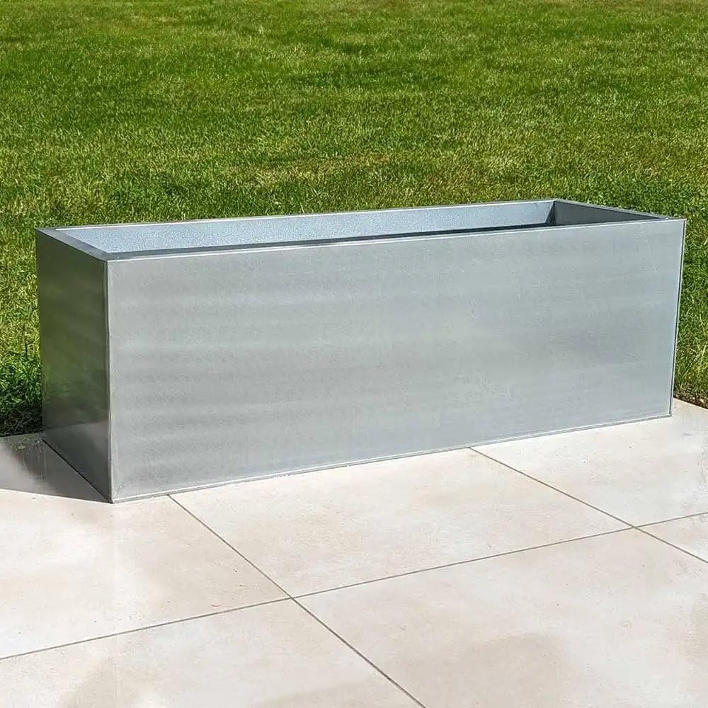Galvanised Metal Trough Planter Silver Rustproof Garden Box 75cm