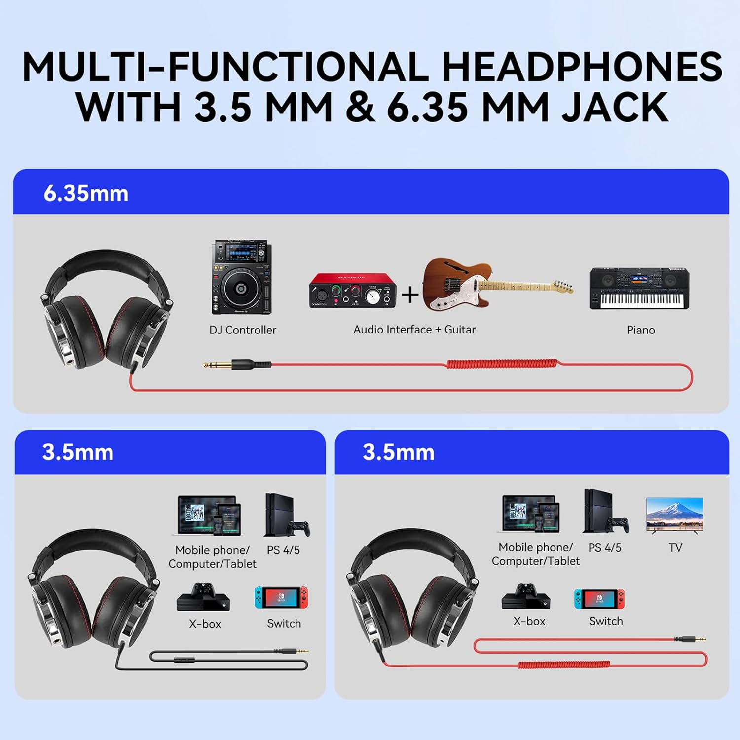 Hi Res Wired Over Ear Studio Headphones 50mm Drivers DJ Monitor