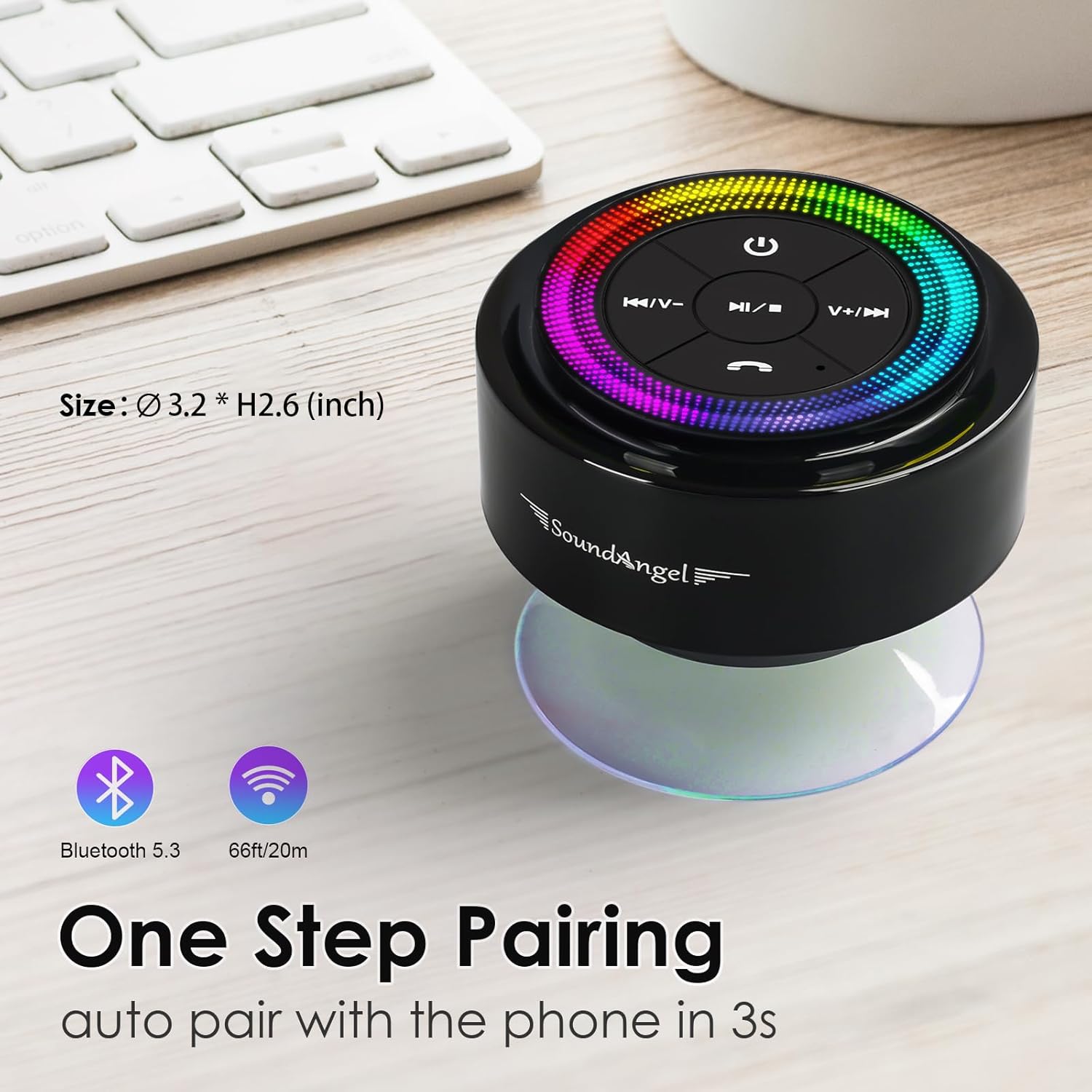 Waterproof Bluetooth Shower Speaker IPX7 Suction Cup 15H Playtime