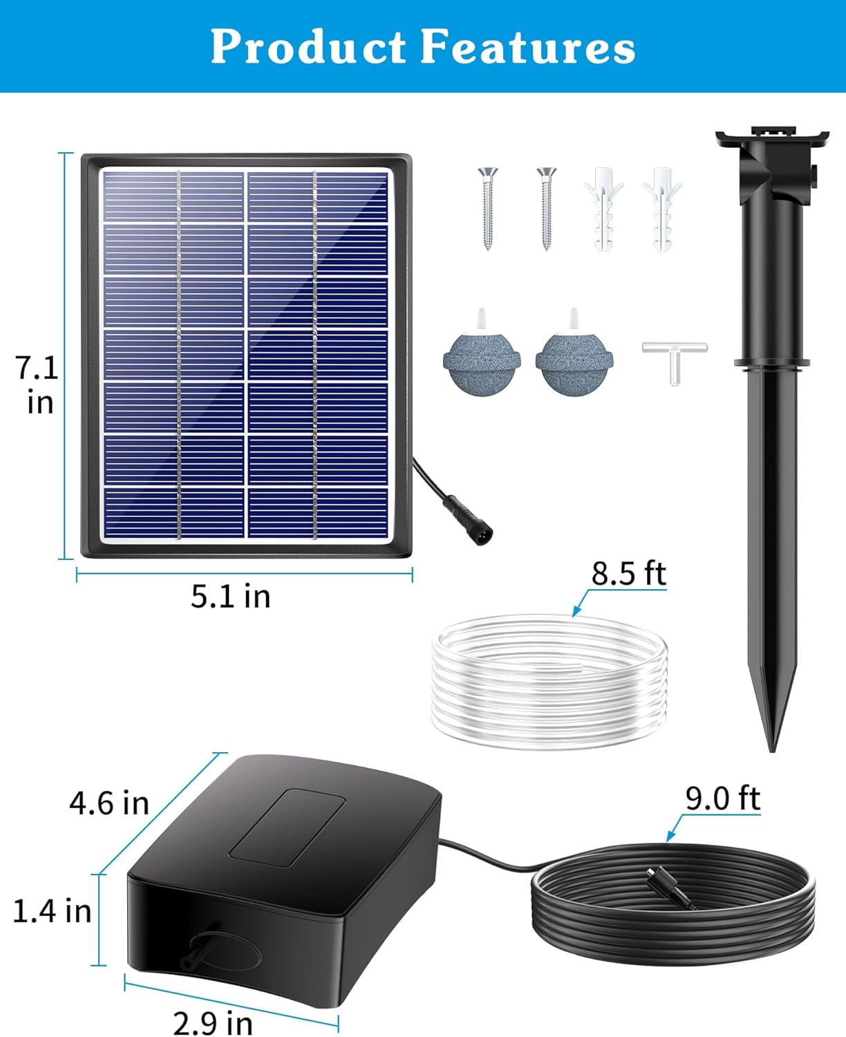 3.5W Solar Pond Air Pump with Battery 3 Mode Aerator
