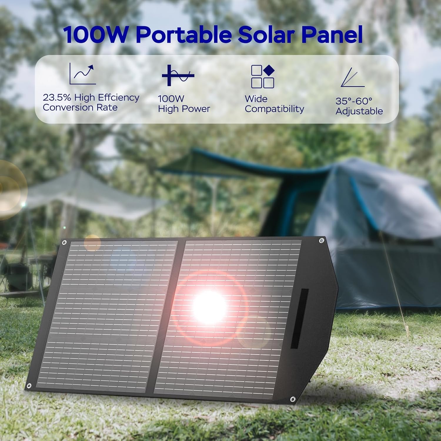100W Portable Foldable Solar Panel Charger USB-C QC3.0 Camping RV Power