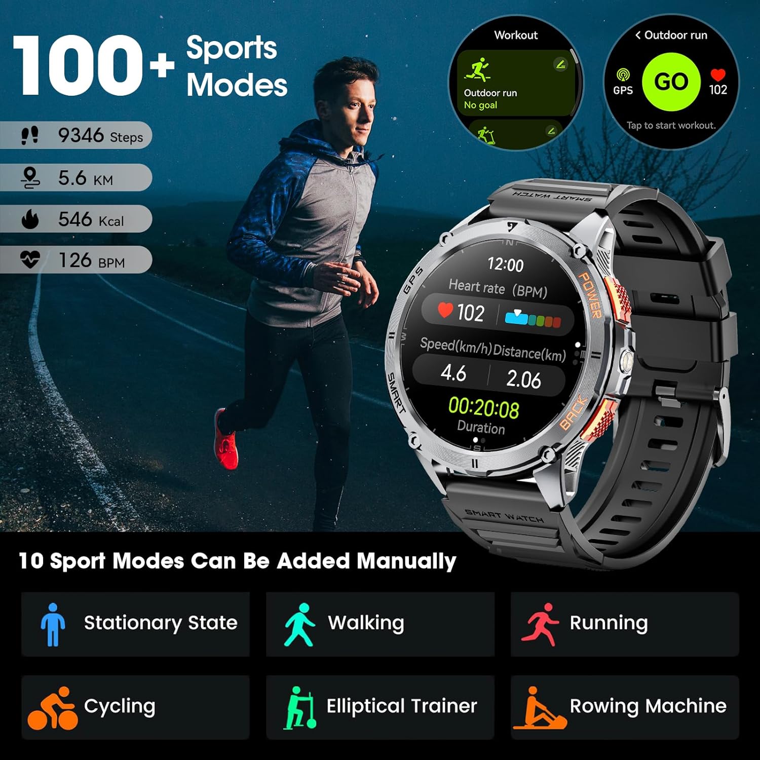 Mens GPS Smart Watch AMOLED 170 Sport Modes Call