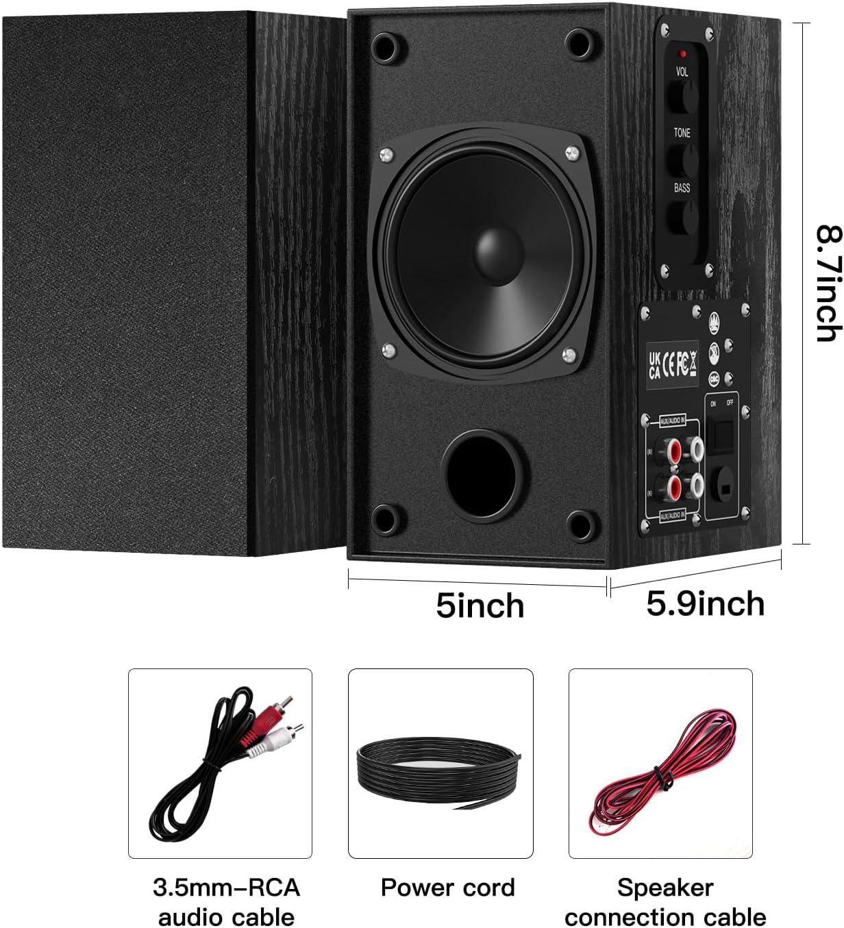 Active Bookshelf Speakers 60W Stereo 4in Woofer PC TV RCA