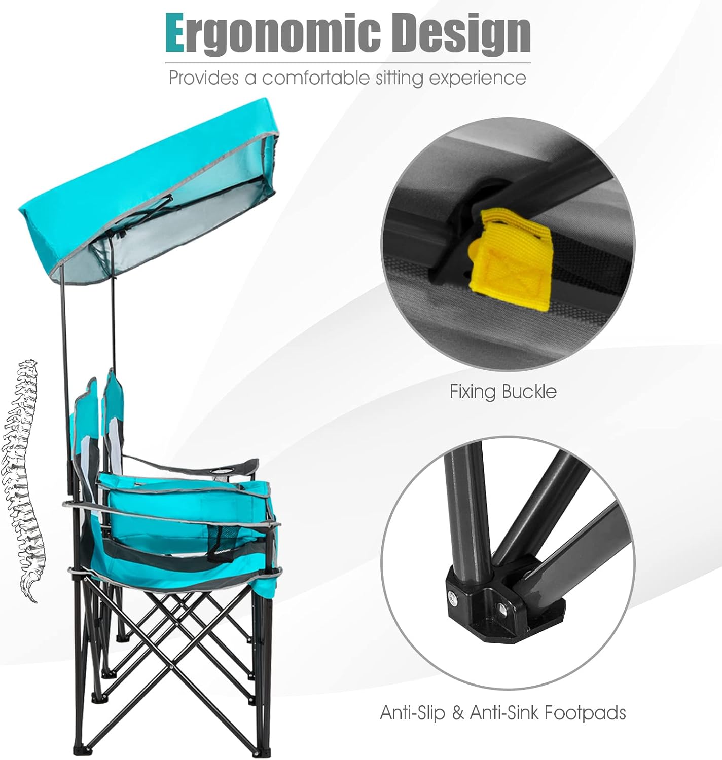 Double Camping Chair with Canopy Cooler Bag Cup Holders