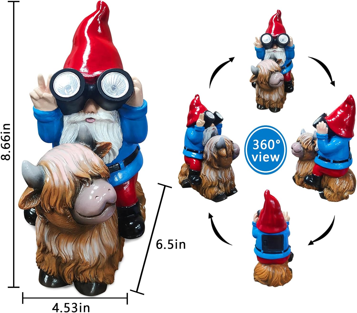 Solar Highland Cow Gnome Garden Statue LED Outdoor Decor