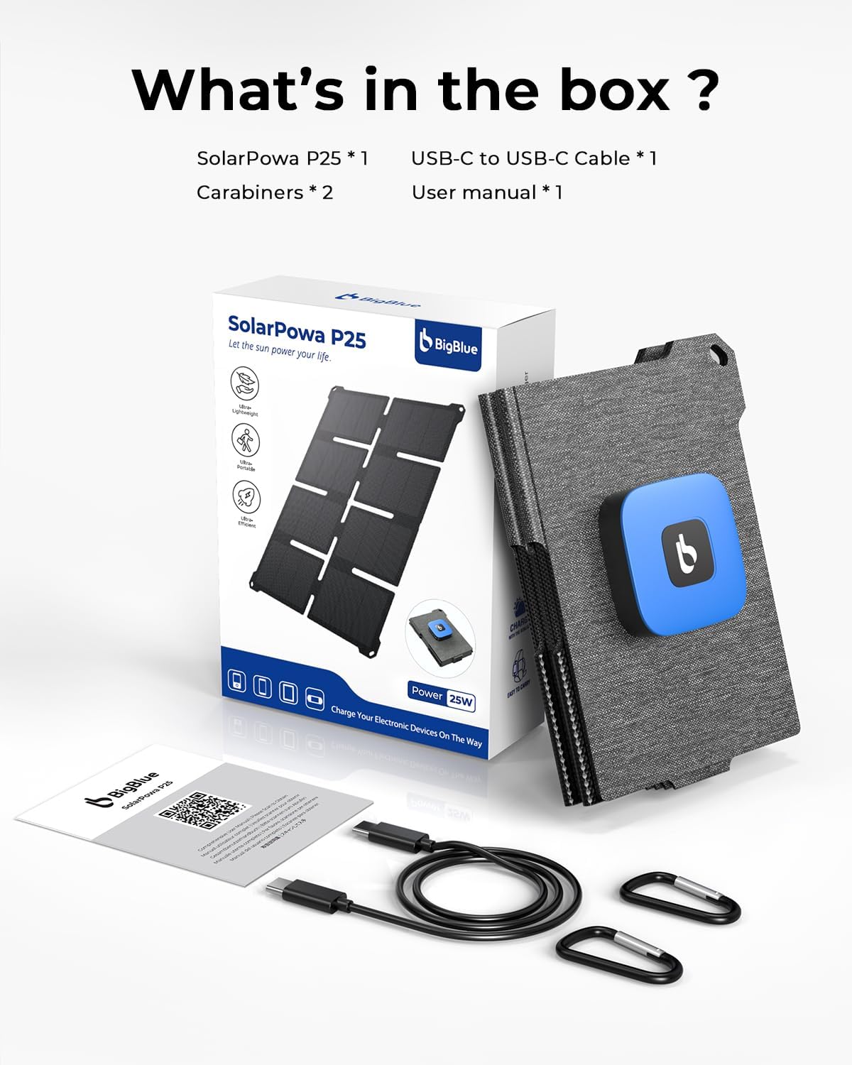 25W Pocket Foldable Solar Charger USB C USB A Waterproof