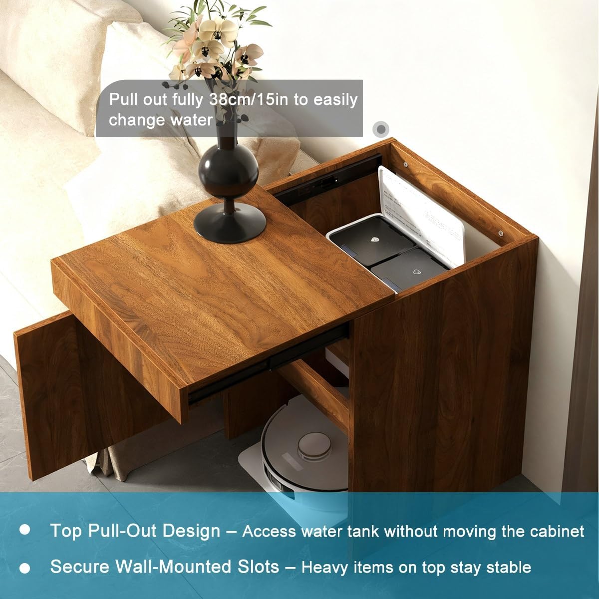 Robot Vacuum Storage Cabinet Side Table Hidden Organizer Door Shelf