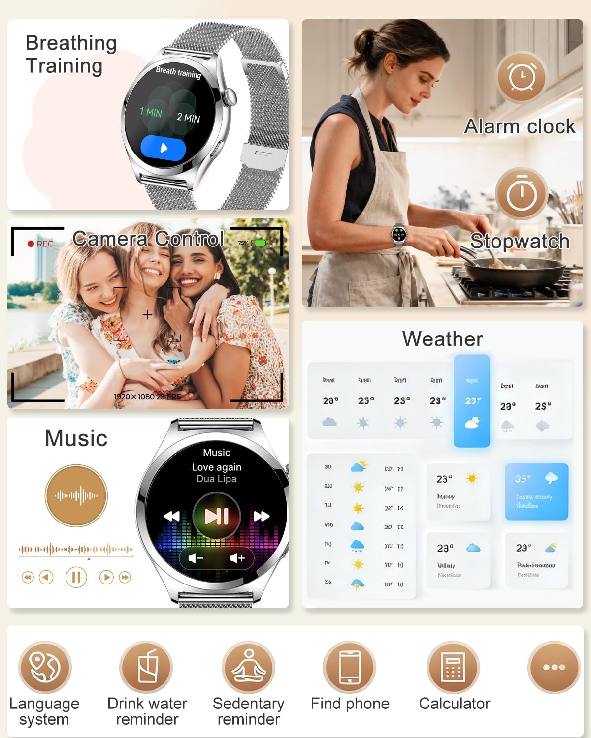 Silver Womens Smart Watch Bluetooth Calls Fitness
