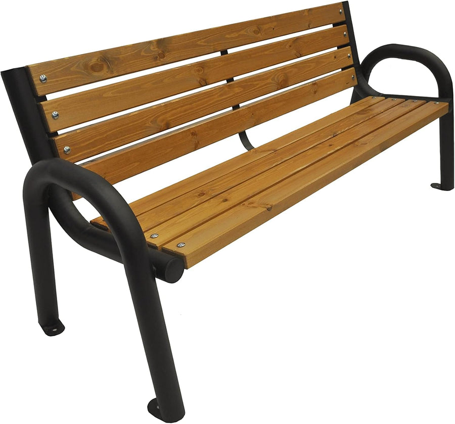 4 Seater Outdoor Garden Bench Steel Frame Wood Slats 200cm