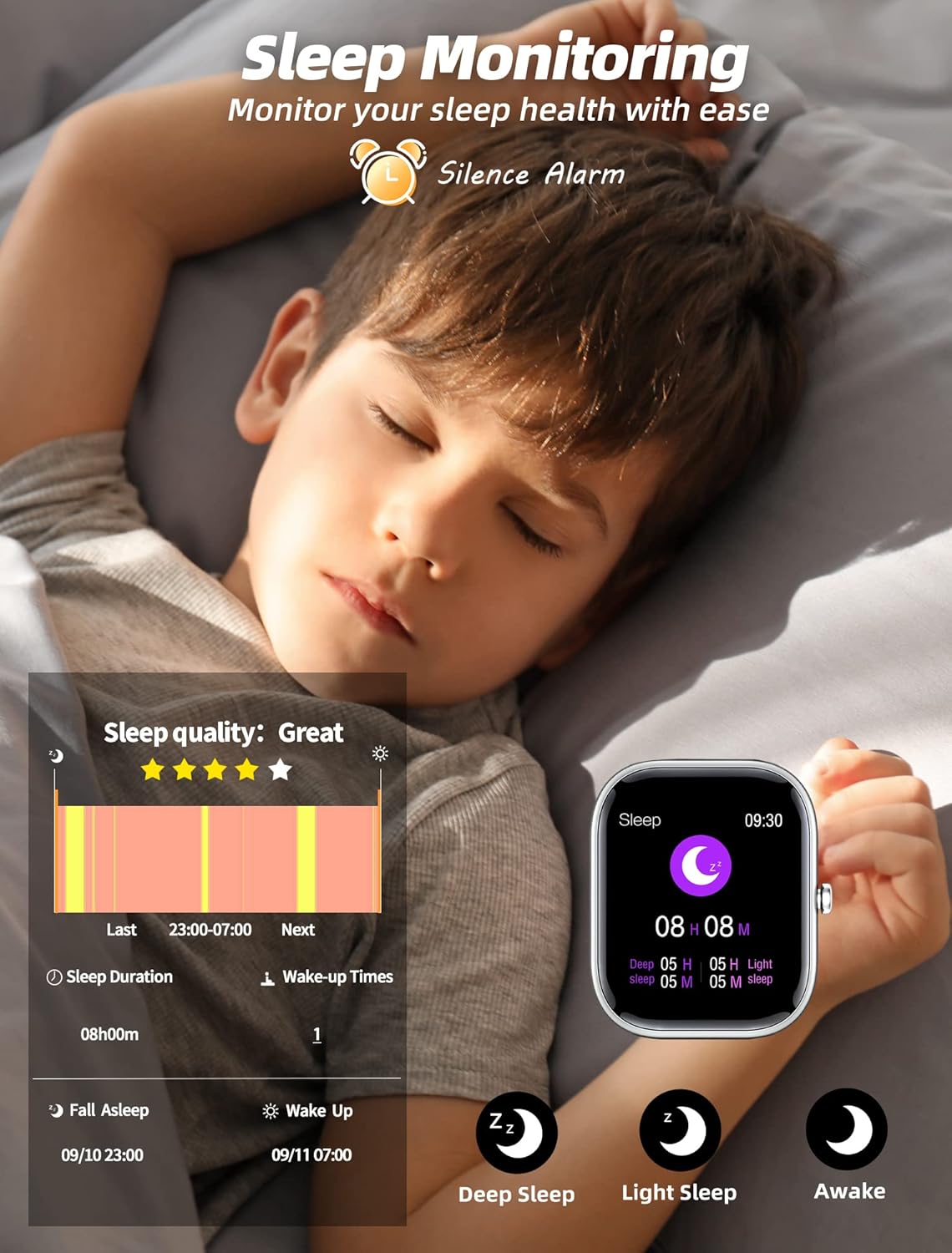Kids Smart Watch Fitness Tracker Waterproof Black