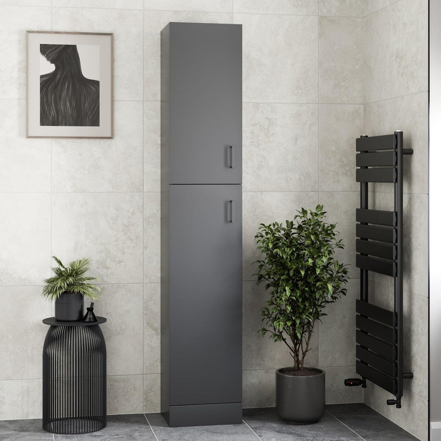 Tall Bathroom Cabinet Matt Black Soft Close Door Unit