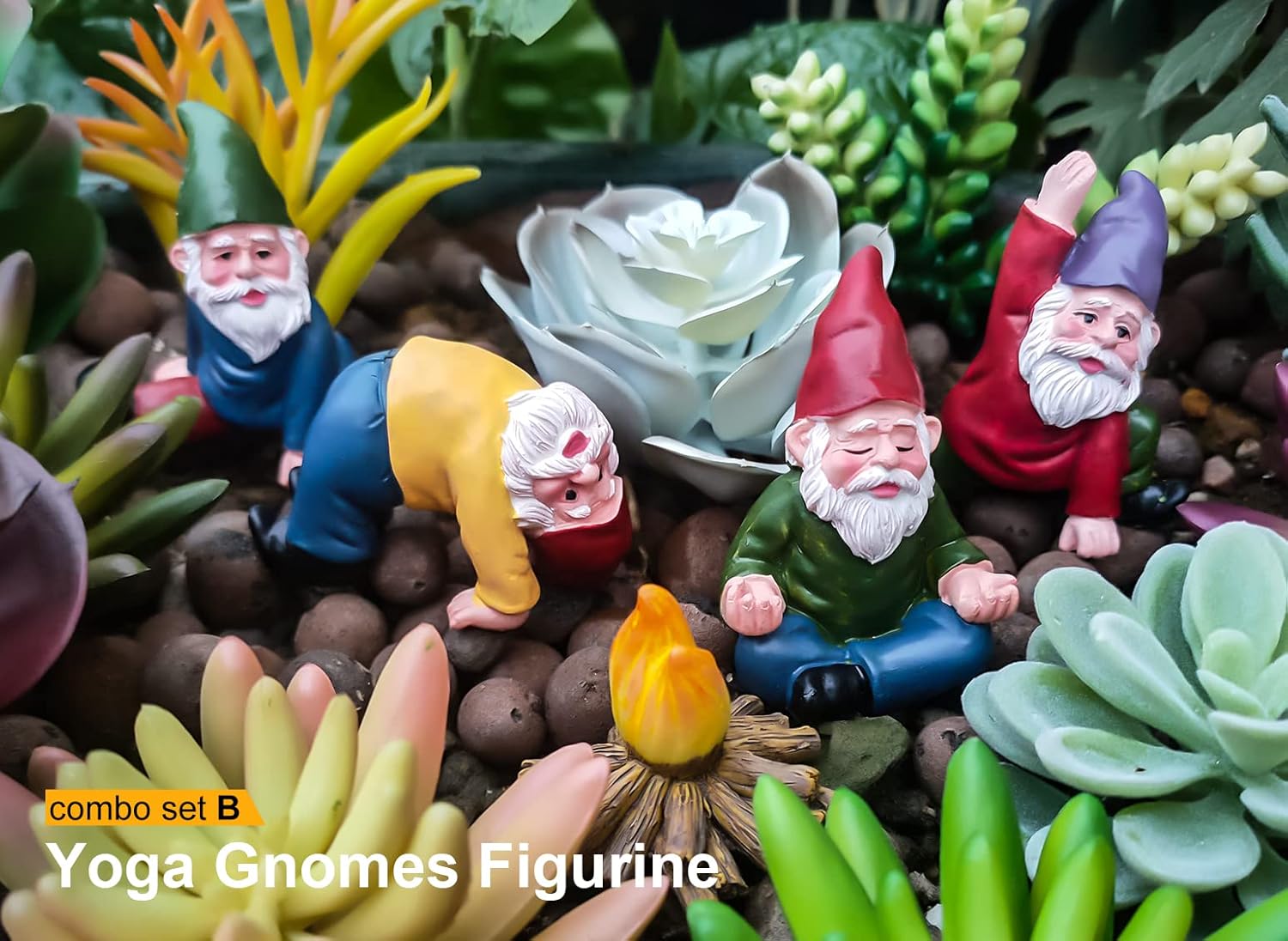 5Pcs Mini Yoga Garden Gnomes Resin Fairy Pot Decor Set