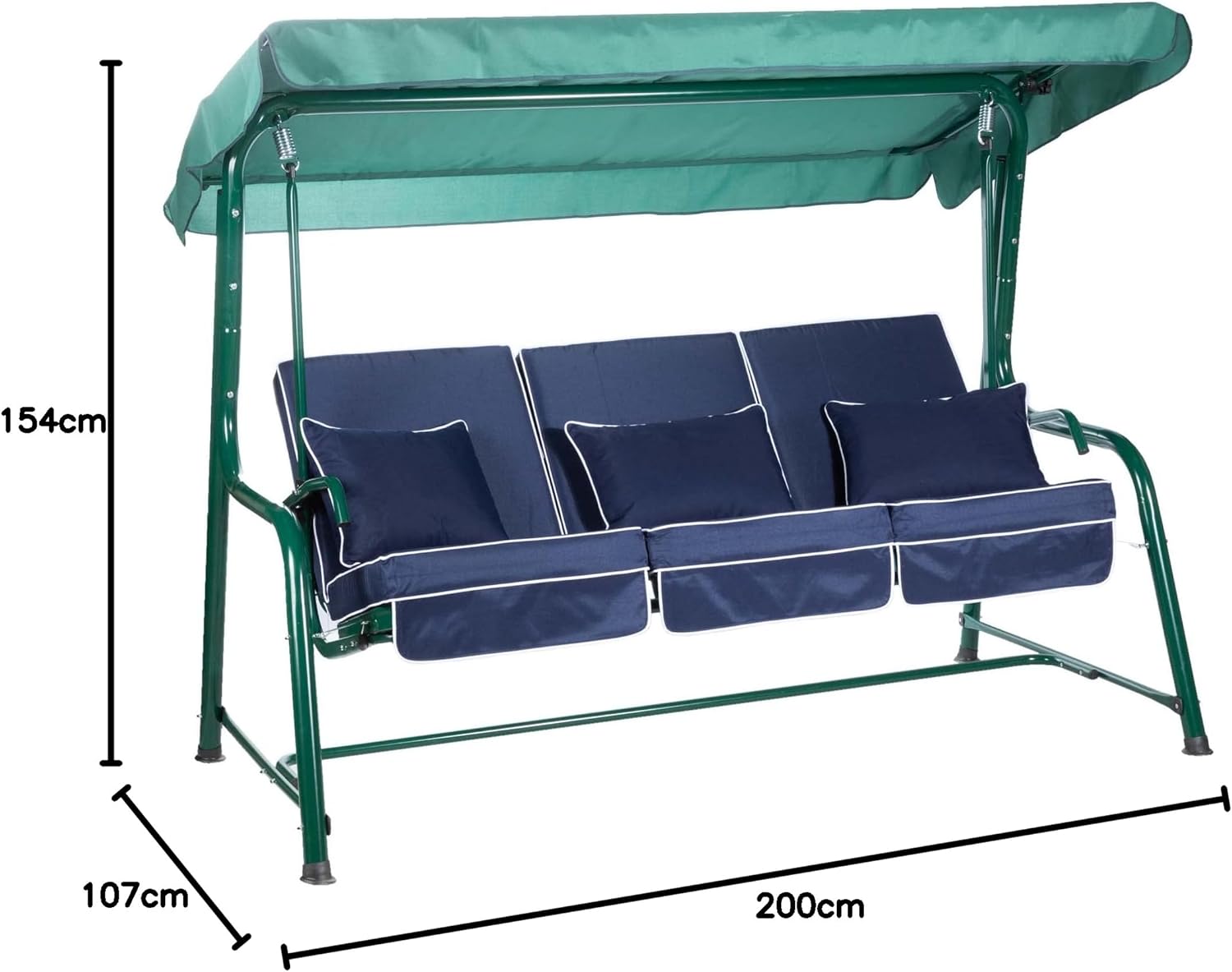 3 Seater Reclining Garden Swing Seat Blue Canopy