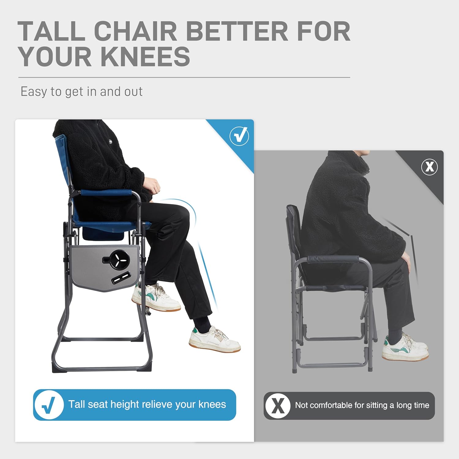 Tall Folding Directors Chair with Side Table Blue