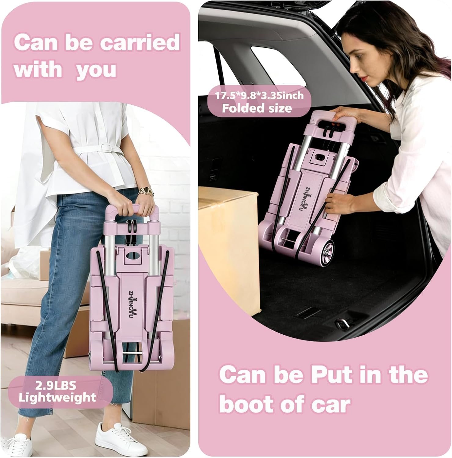 Portable Folding Hand Truck Trolley 35KG Pink Luggage Cart