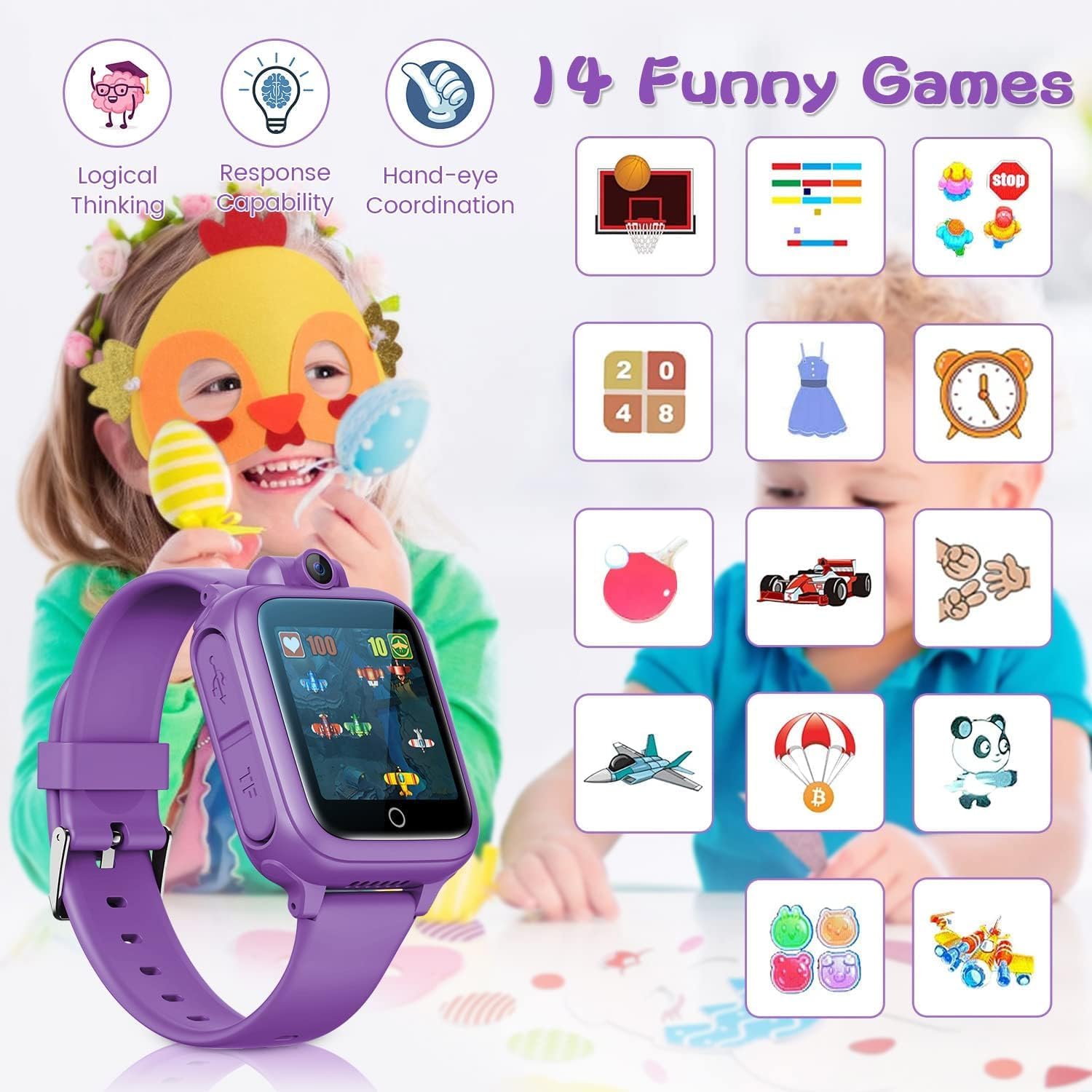 Kids Purple Smart Watch Camera Games Music Toy