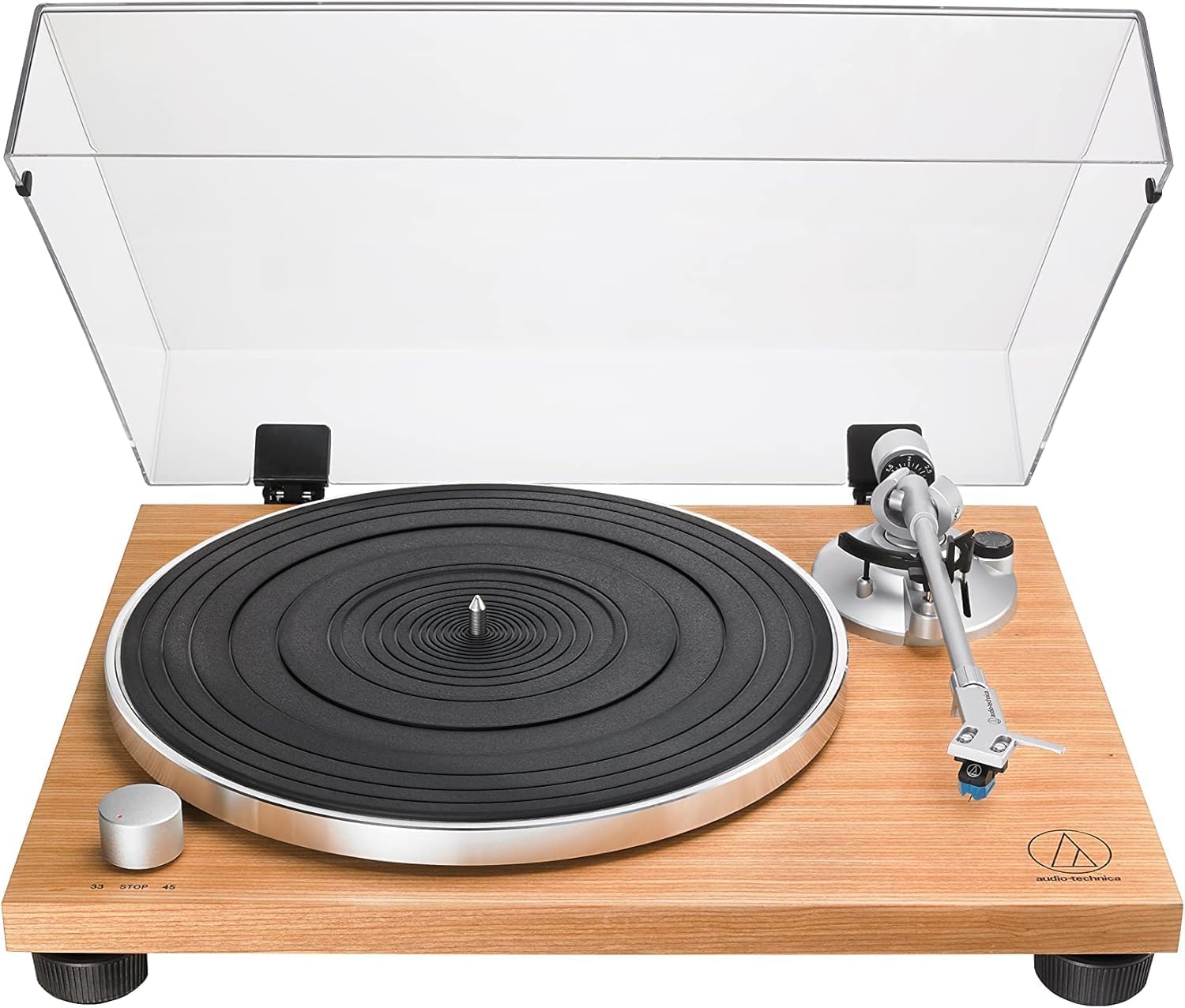 Manual Belt Drive Turntable Teak Wood Base 33 45 RPM