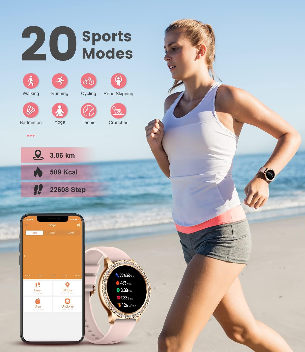 Womens Smart Watch Bluetooth Calling Fitness Tracker Rose Gold