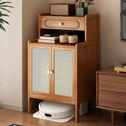 Hidden Robot Vacuum Cabinet Wood Side Table Storage Drawer Rattan Door