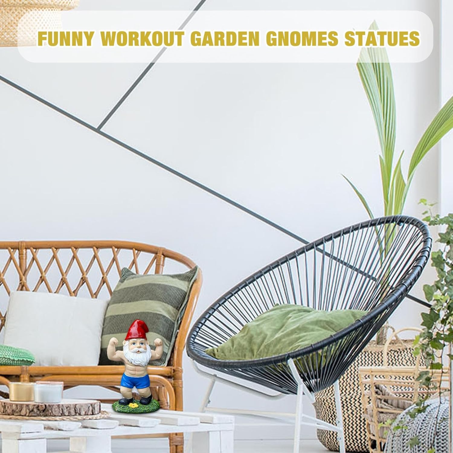 Funny Weightlifting Gnome Statue Resin Garden Decor Outdoor
