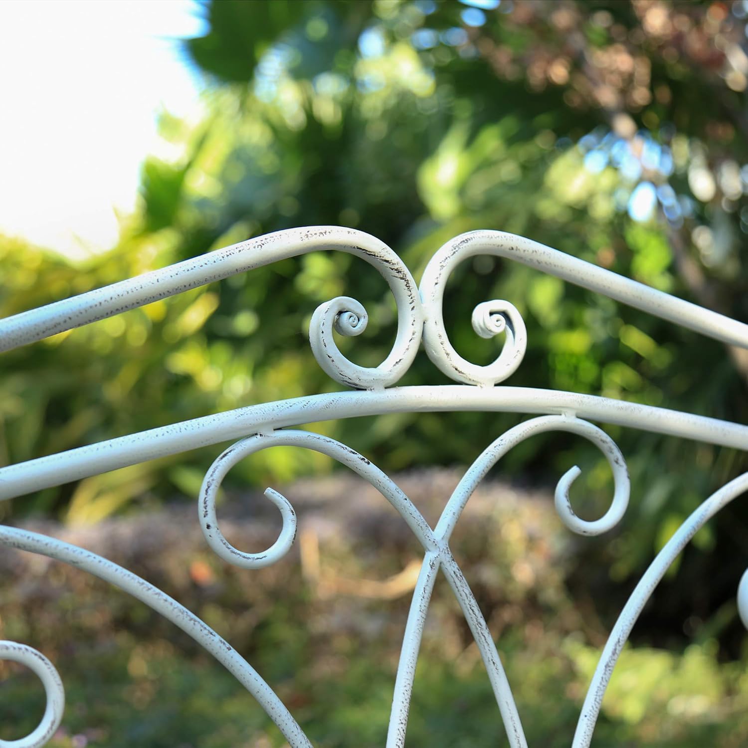 Foldable Metal Garden Bench Vintage Patio Seat White Iron
