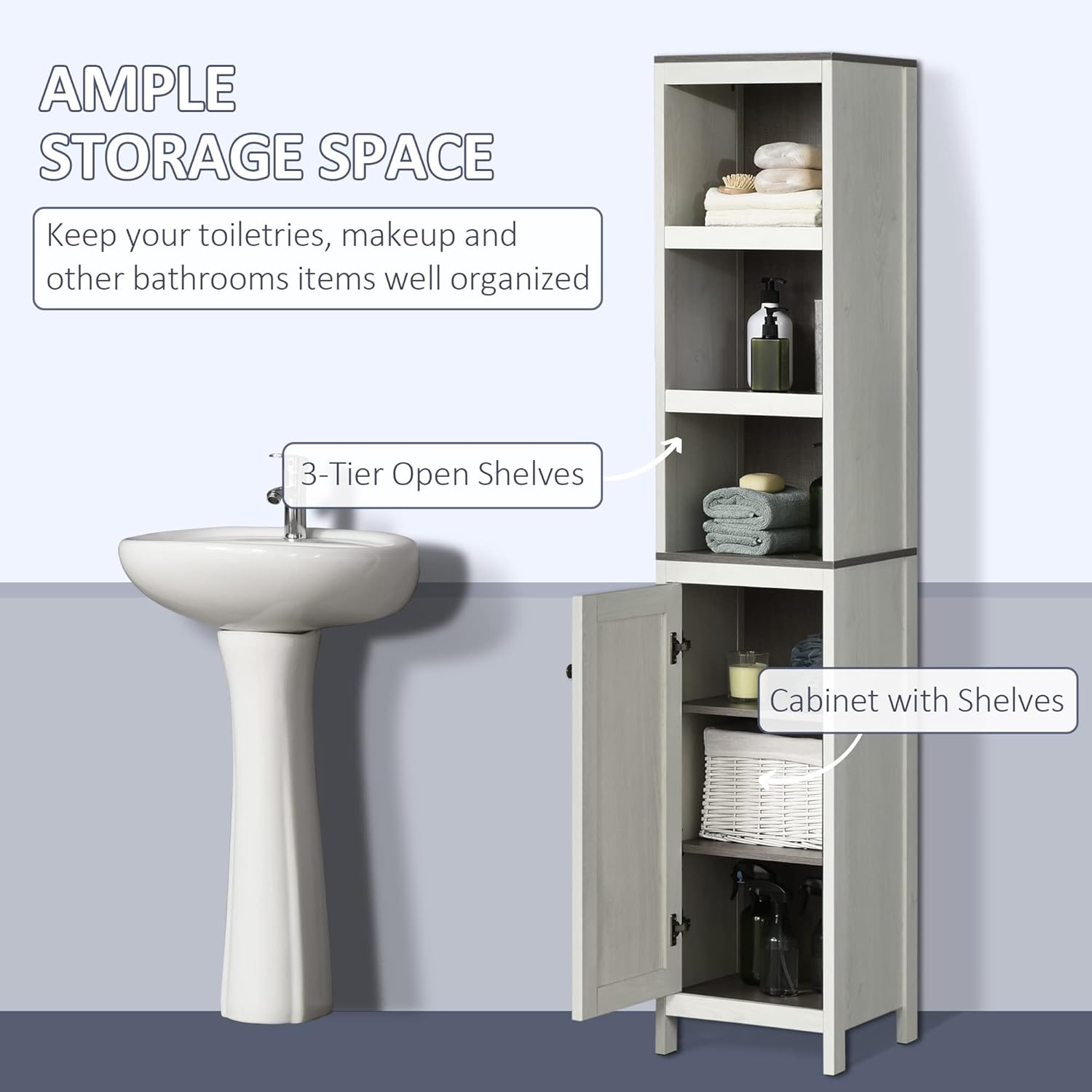 Tall Bathroom Storage Cabinet Antique White Shelf Unit