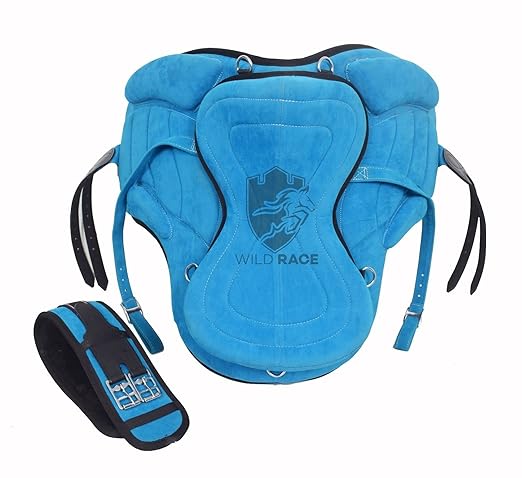 Treeless Suede Horse Saddle 16 Inch Turquoise Matching Girth