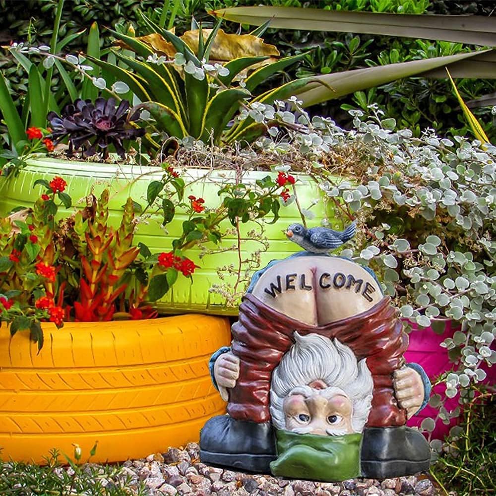 Welcome Garden Gnome Statue Funny Resin Outdoor Lawn Decor