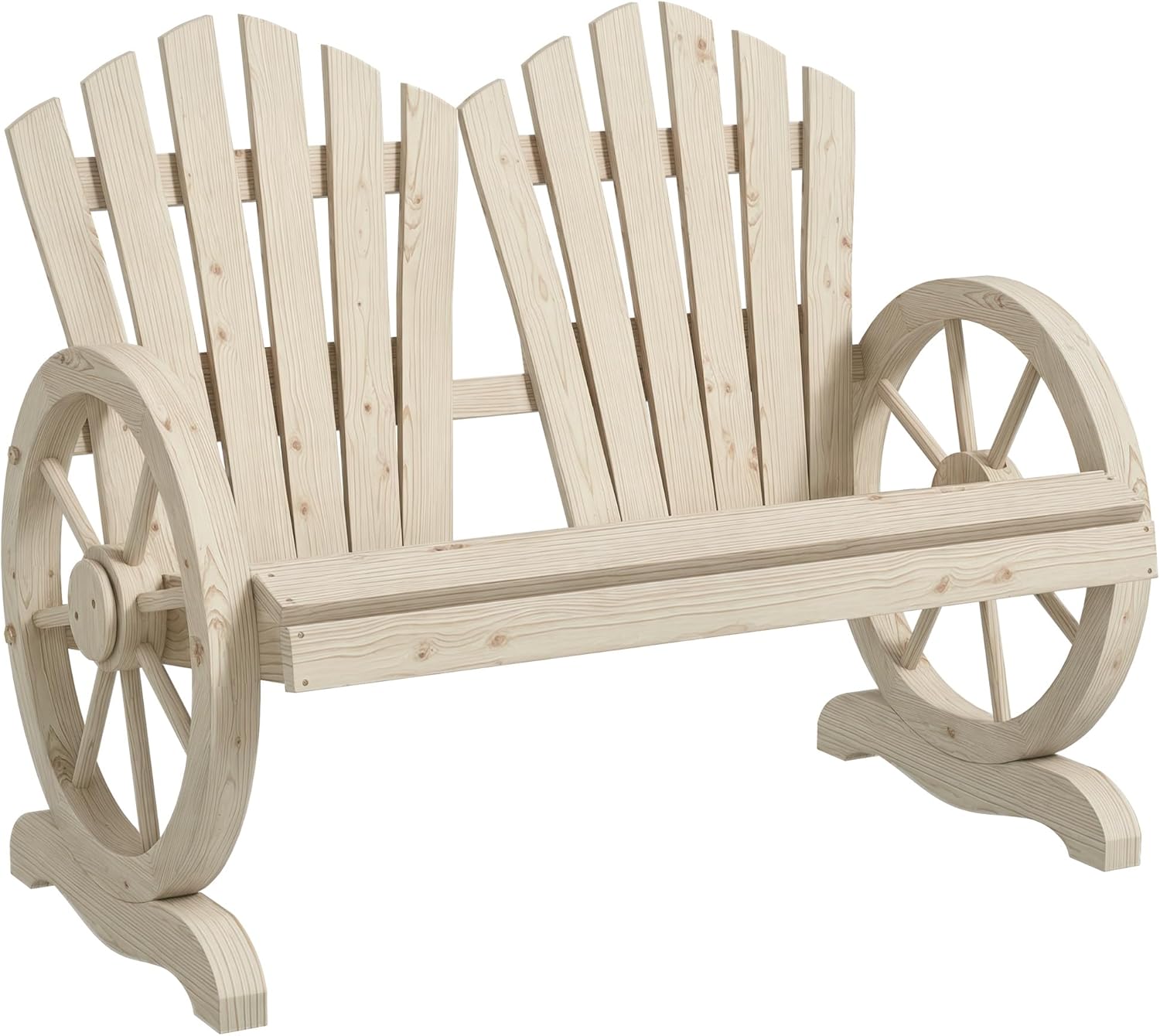 Adirondack 2 Seater Wooden Garden Bench Wagon Wheel Arms
