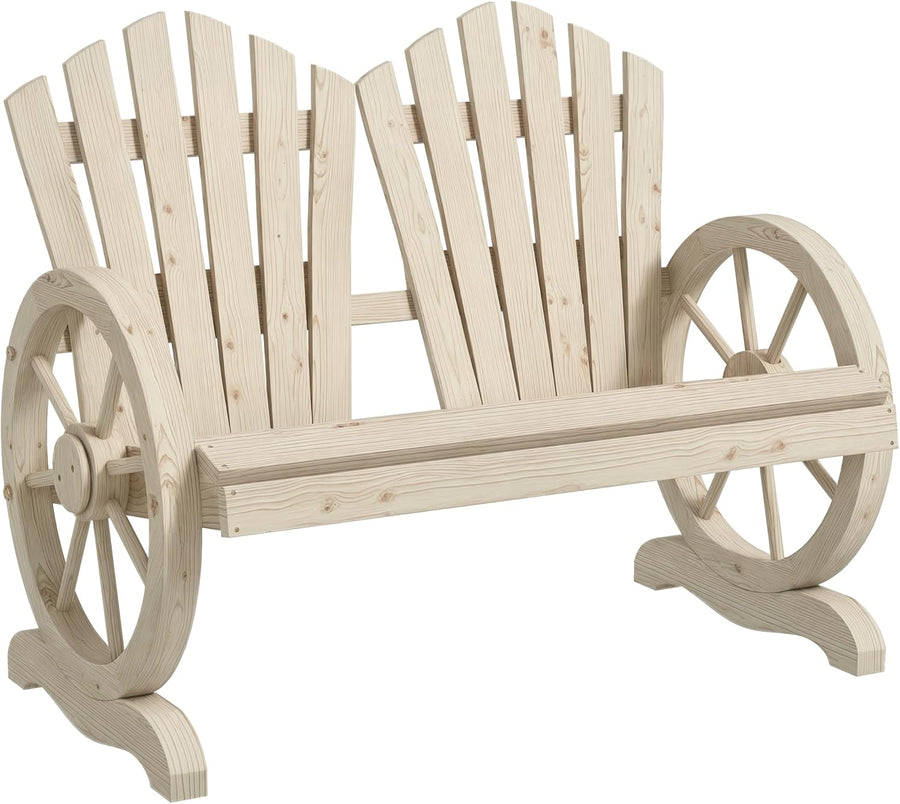 Adirondack 2 Seater Wooden Garden Bench Wagon Wheel Arms