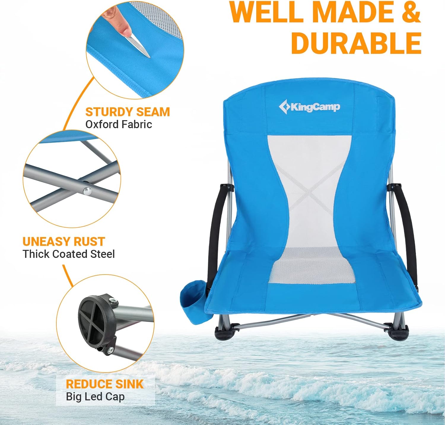 2 Pack Blue Low Folding Beach Chairs Heavy Duty Seats