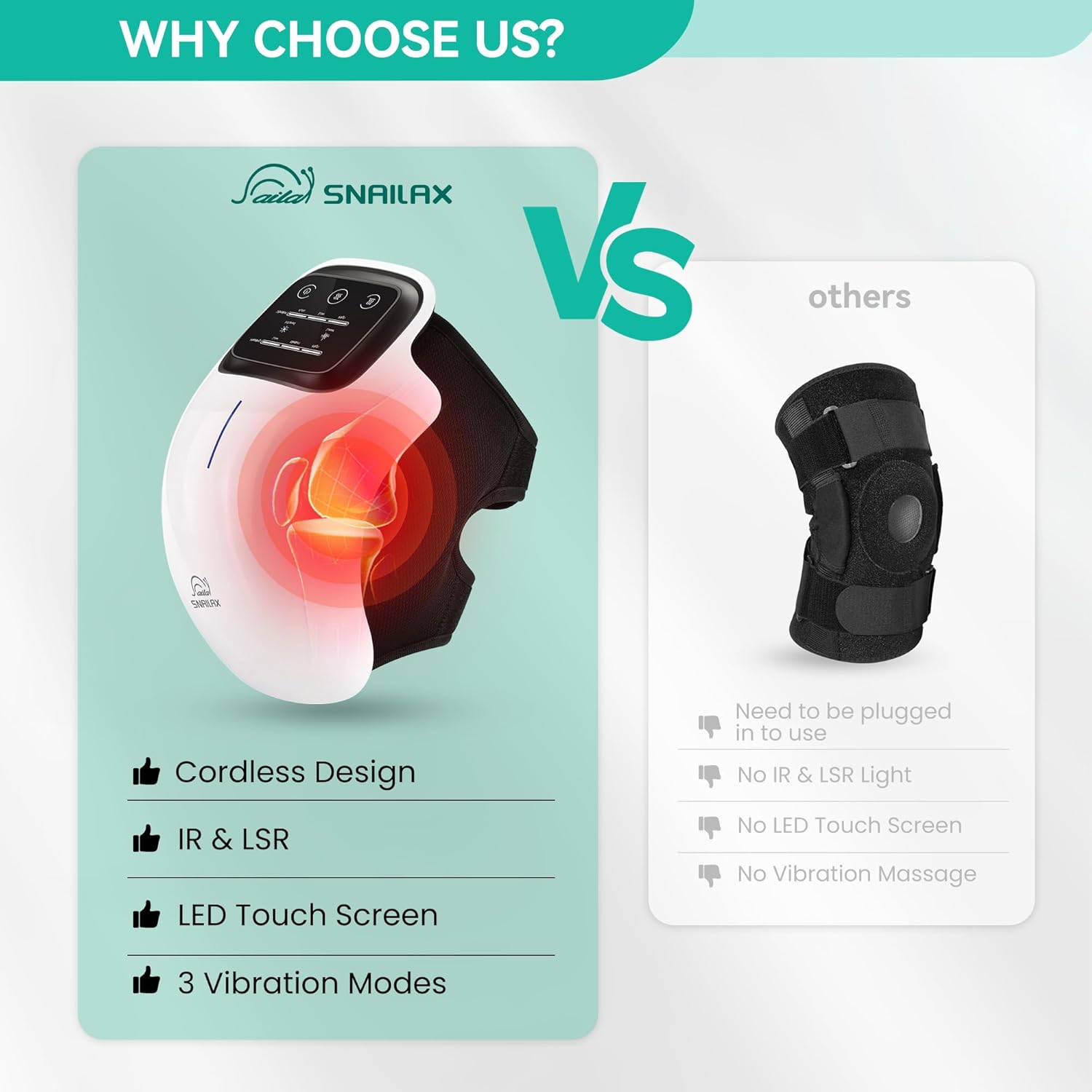 Cordless Knee Massager with Heat Vibration Brace Pain Relief