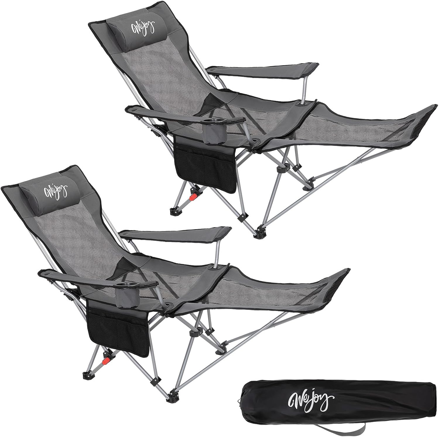 Set of 2 Reclining Camping Chairs Dark Grey