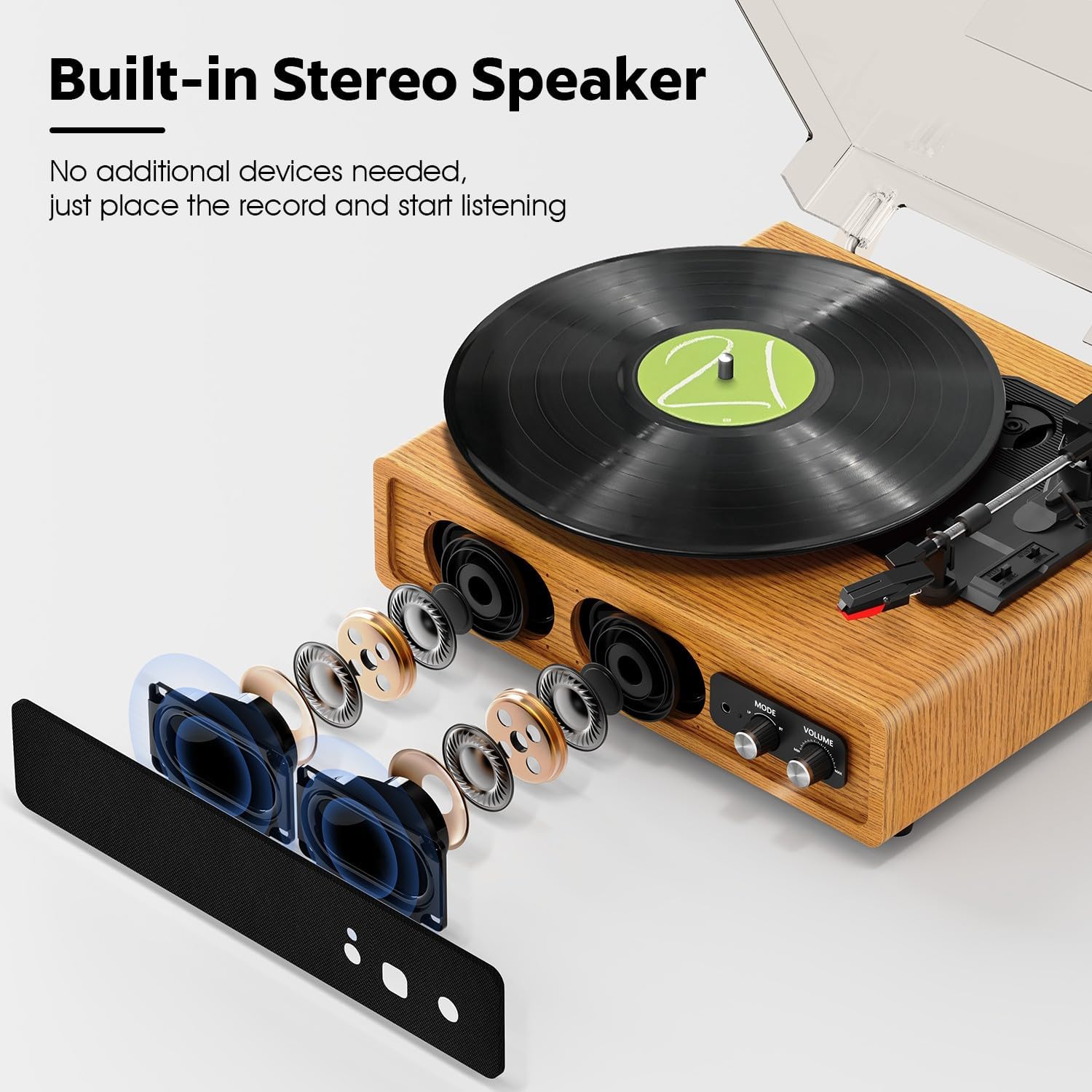 3-Speed Belt-Drive Vinyl Record Player with Bluetooth & Built-In Speakers