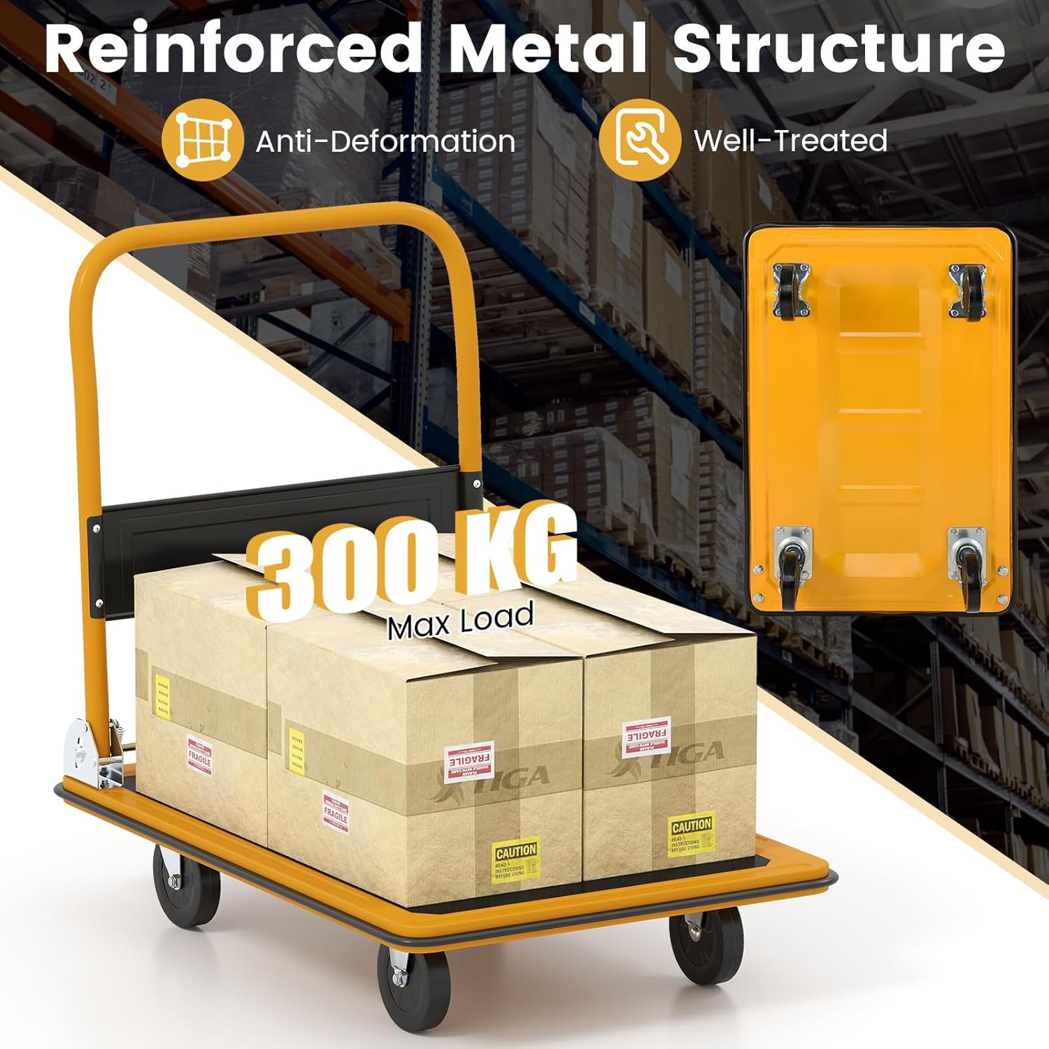 Portable 300KG Flatbed Push Cart Folding Platform Truck