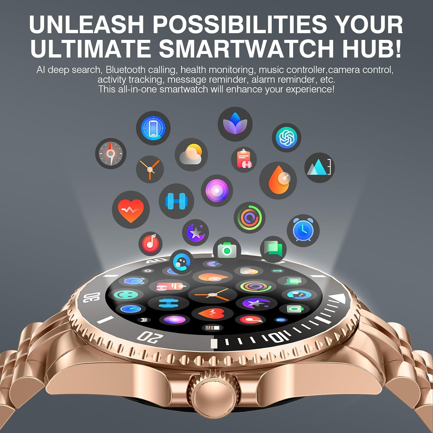 Gold Mens Smart Watch AI Call Fitness Tracker