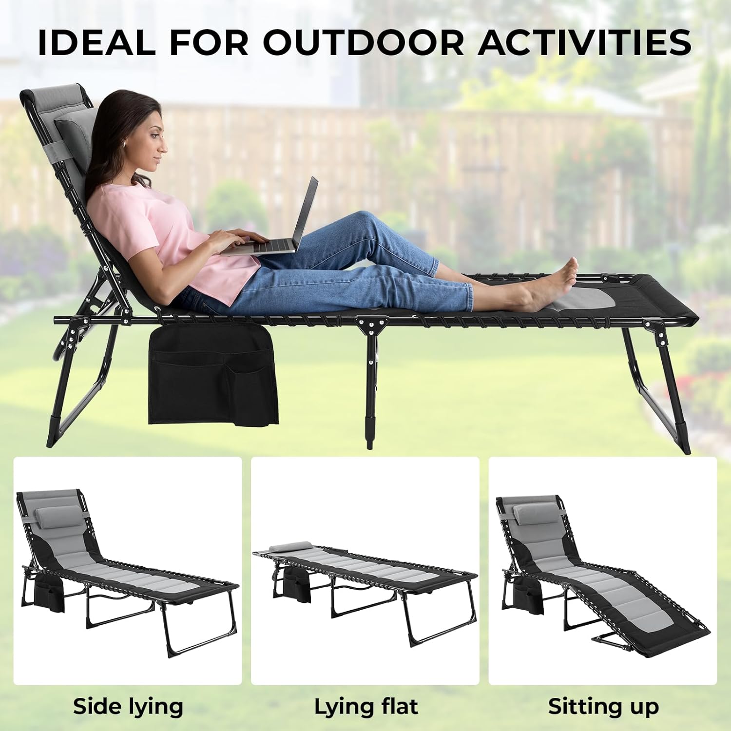 Oversized Folding Sun Lounger Dark Grey 5 Position