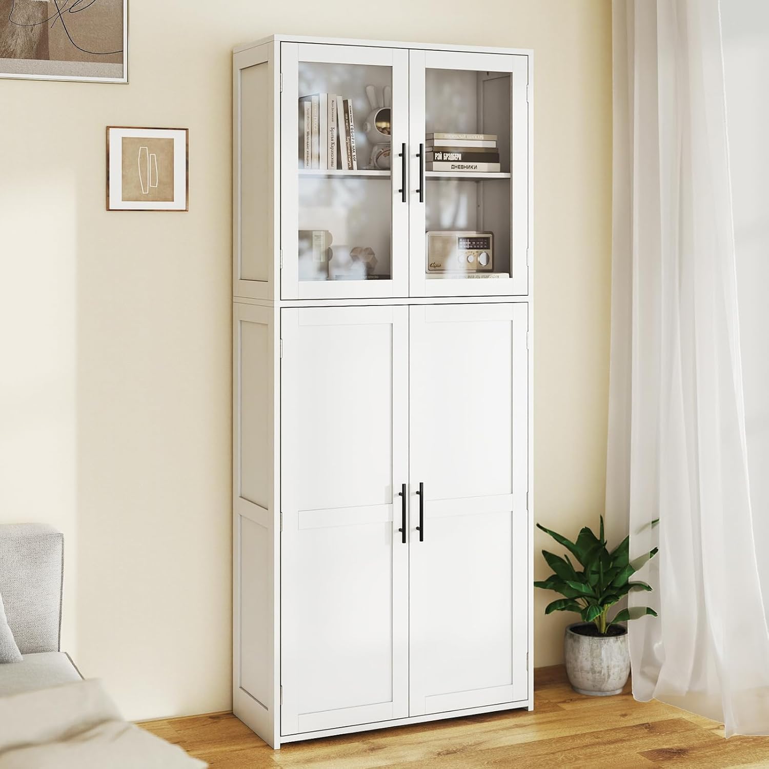 Tall Storage Cabinet White Adjustable Shelves Hook Unit