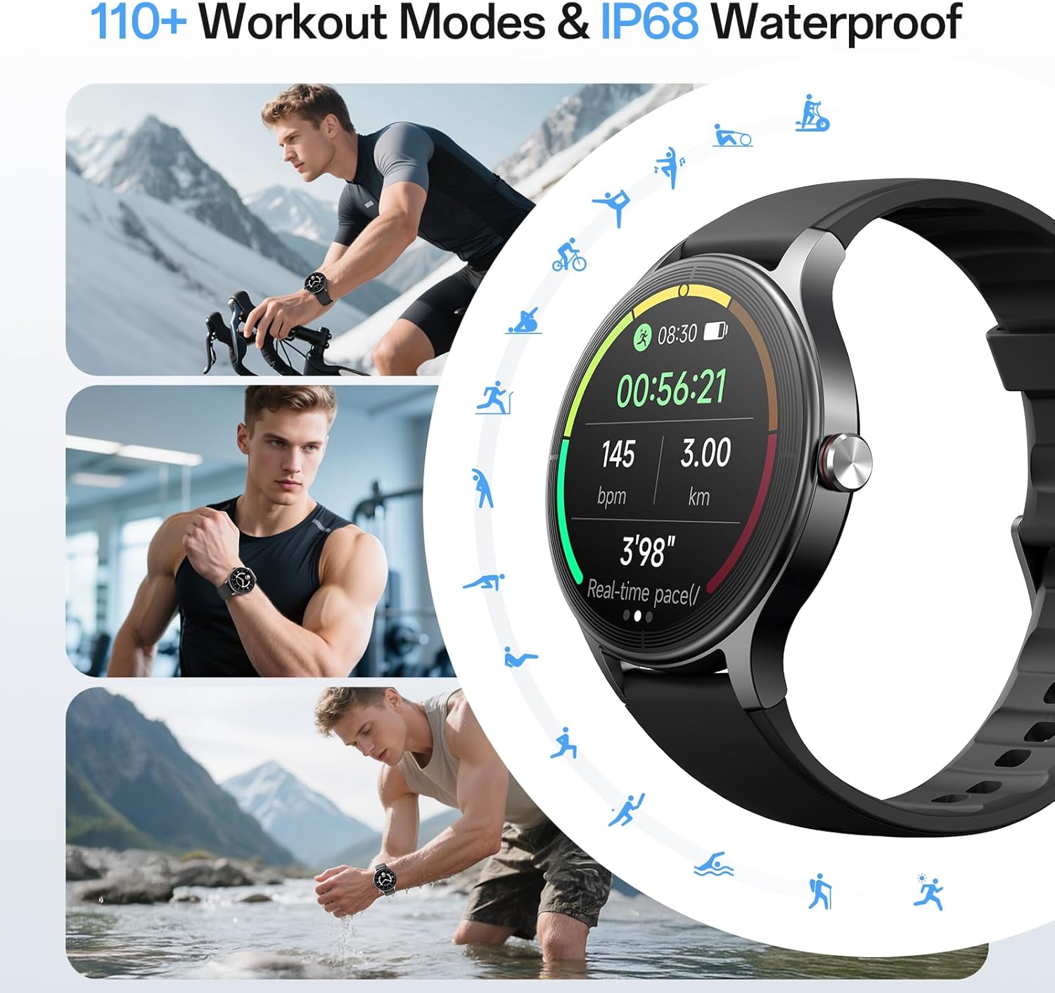 Mens Smart Watch Bluetooth Call Fitness Tracker Black