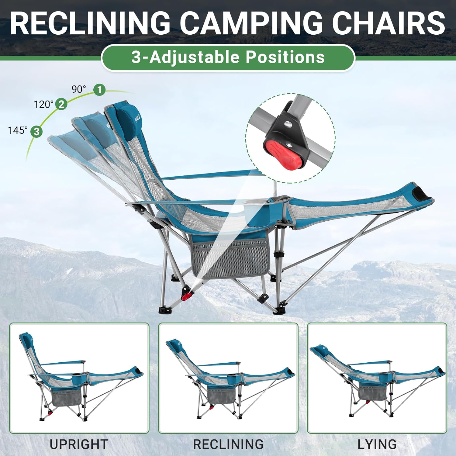 Set of 2 Reclining Camping Chairs Cyan